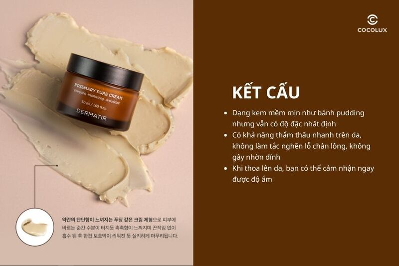 Kết cấu của kem dưỡng Dermatir Rosemary Pure Cream 50ml