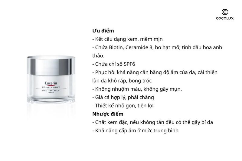 Ưu điểm v&agrave; nhược điểm&nbsp;của kem dưỡng ẩm Eucerin UltraSensitive Lipo Balance Cream