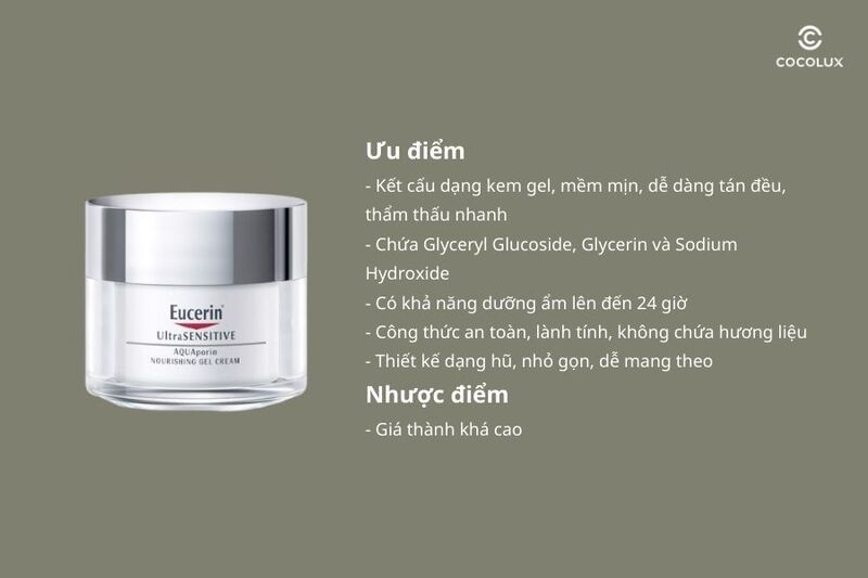 Ưu điểm v&agrave; nhược điểm của kem&nbsp;dưỡng ẩm Eucerin UltraSENSITIVE AQUAporin Nourishing Gel Cream