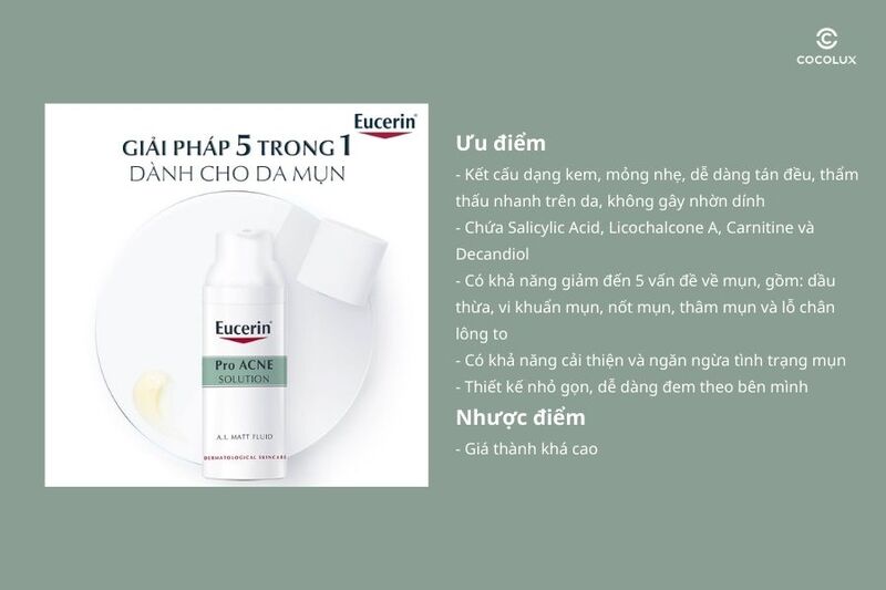 Ưu điểm và nhược điểm của kem dưỡng Eucerin ProAcne Solution A.I Matt Fluid 50ml