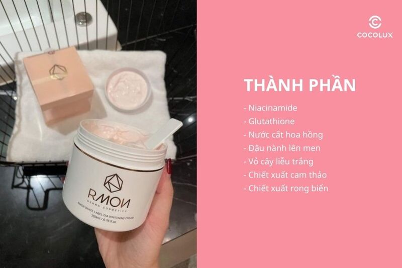 Thành phần của kem dưỡng trắng da body Rmon White Label Dia Whitening Cream