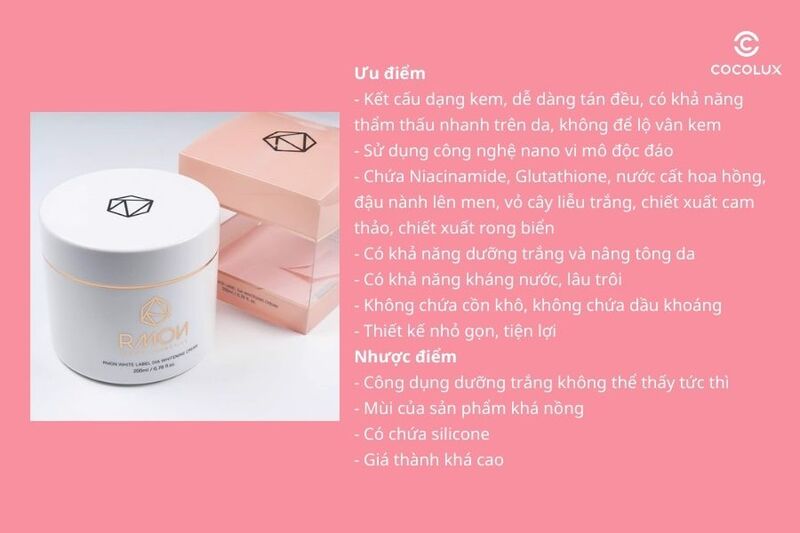 Ưu điểm, nhược điểm của kem dưỡng trắng da body Rmon White Label Dia Whitening Cream