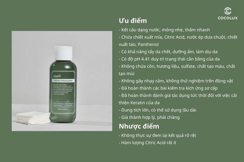 Ưu điểm và nhược điểm của nước hoa hồng Klairs Daily Skin Softening Water