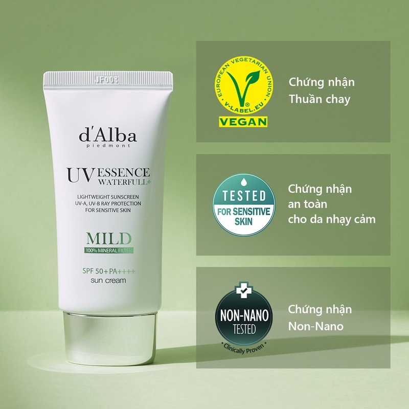 Kem Chống Nắng D'alba UV Essence Water Full Mild 100% Mineral Dịu Da Filter SPF50+ PA++++