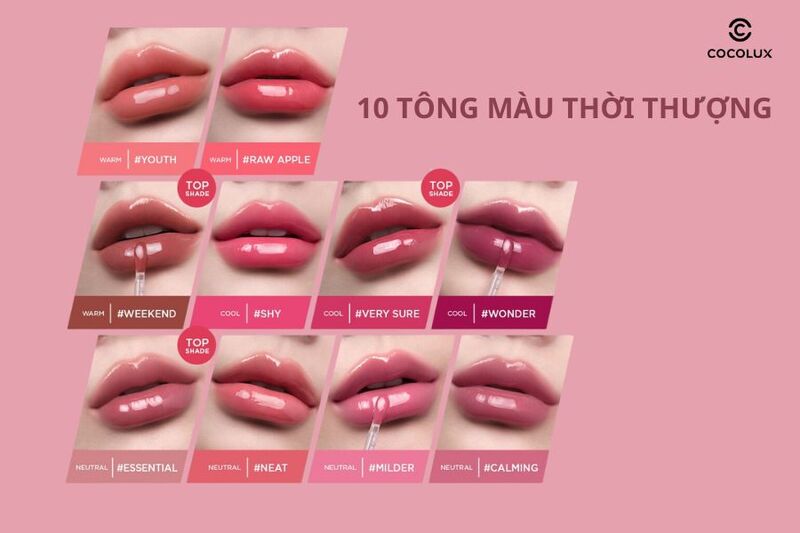 Review Chi Tiết Bảng Màu Son Bóng 3CE Drop Glow Gel