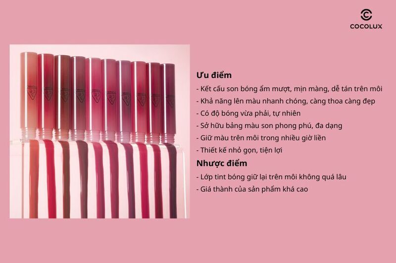 Ưu điểm, nhược điểm của son bóng 3CE Drop Glow Gel