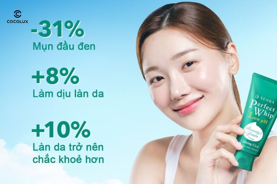 C&ocirc;ng dụng của Sữa Rửa Mặt Senka Perfect Whip Low pH Calming Cica