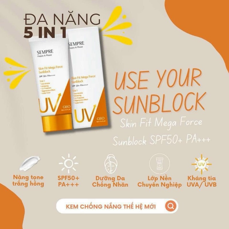 Kem Chống Nắng Geo Sempre Happy & Please 5in1 SPF 50+ PA++++