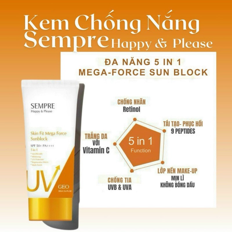 Kem Chống Nắng Geo Sempre Happy & Please 5in1 SPF 50+ PA++++