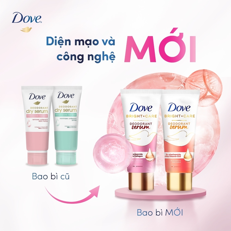 Kem Ngăn Mùi Dove Dưỡng Sáng Da Deodorant Dry Serum 3% Niacinamide +10x Vitamin C&E 40ml