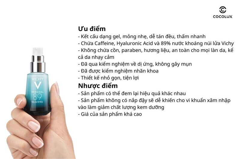 Ưu điểm, nhược điểm của kem dưỡng mắt Vichy Mineral 89 Eyes