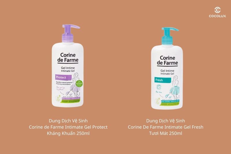 Hai d&ograve;ng sản phẩm của&nbsp;Dung Dịch Vệ Sinh Corine De Farme Intimate Gel