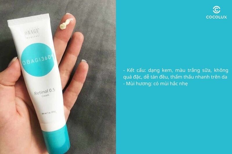 Kết cấu, m&ugrave;i hương của kem&nbsp;dưỡng Obagi 360 Retinol 0.5 Cream