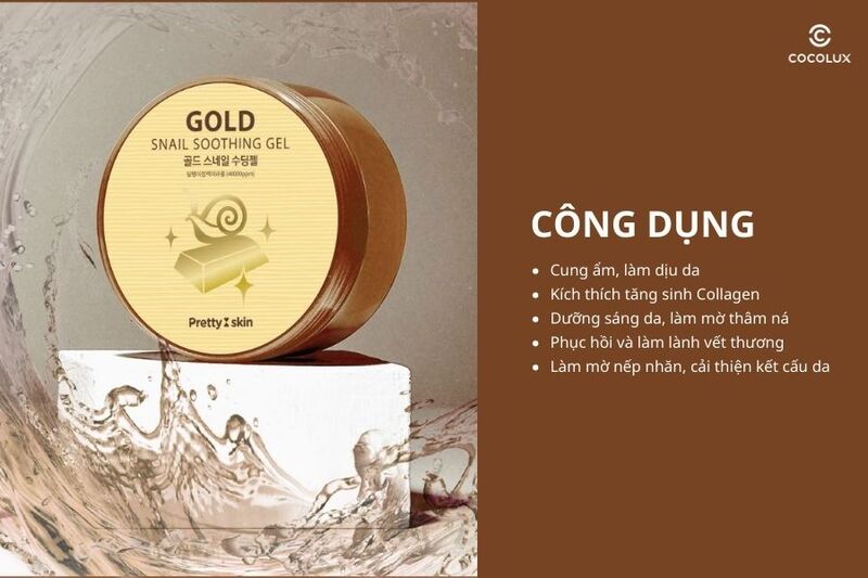 C&ocirc;ng dụng&nbsp;của gel dưỡng Prettyskin Gold Snail Soothing Gel