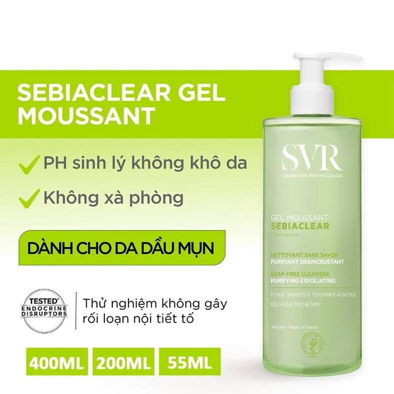 Combo Sữa Rửa Mặt SVR Sebiaclear Gel Moussant 200ml tặng SRM SVR Sebiaclear 55ml