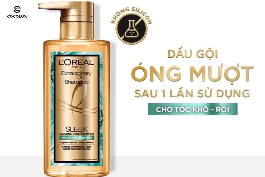 Thiết kế bao bì của Dầu Gội Loreal Extraordinary Oil Sleek Silicone-free Shampoo 440ml 