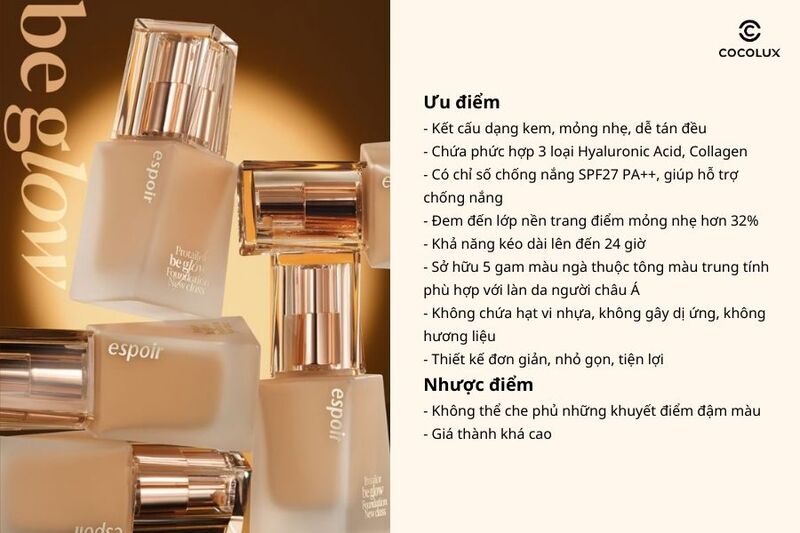 Ưu điểm và nhược điểm của kem nền Espoir Pro Tailor Be Grow Foundation New Class SPF27 PA++