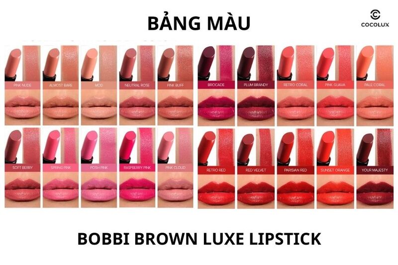 Một số màu son nổi bật trong bộ sưu tập son Bobby Brown Luxe Lipstick