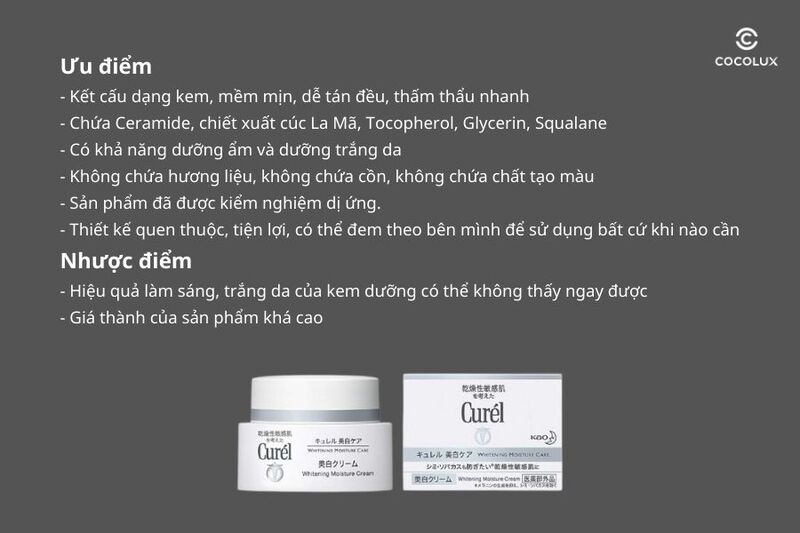Ưu điểm, nhược điểm của kem dưỡng Curél Whitening Moisture Care 40gr