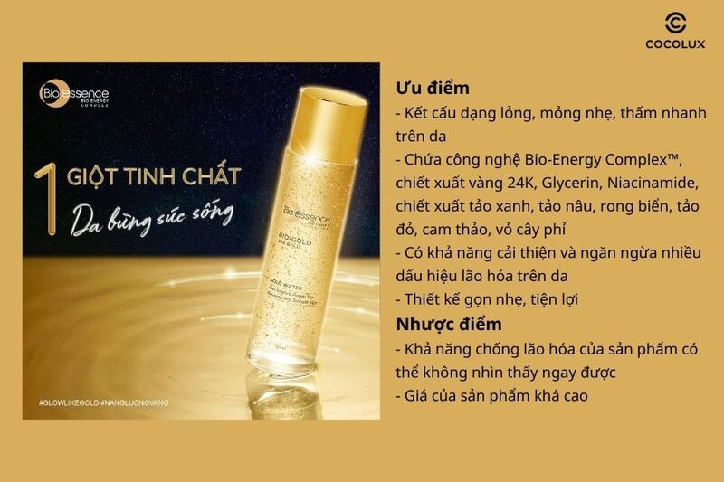 Ưu điểm v&agrave; nhược điểm&nbsp;của nước dưỡng Bio-Essence Bio-Gold Gold Water