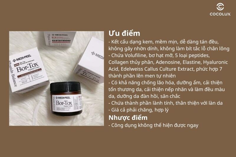 Ưu điểm và nhược điểm của kem dưỡng Medi-Peel Bor-Tox Peptide Cream