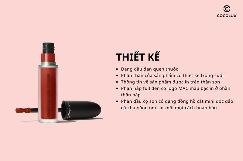 Thiết kế của son kem MAC Powder Kiss Liquid Lipcolour