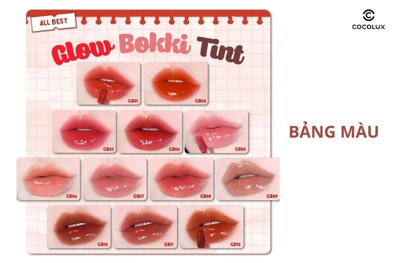 Bảng màu son tint Black Rouge Glow Bokki Tint