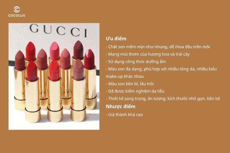 Ưu điểm và nhược điểm của son thỏi Gucci Matte Lipstick