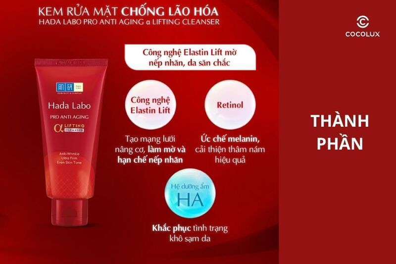 Thành phần chính của kem rửa mặt Hada Labo Pro Anti Aging