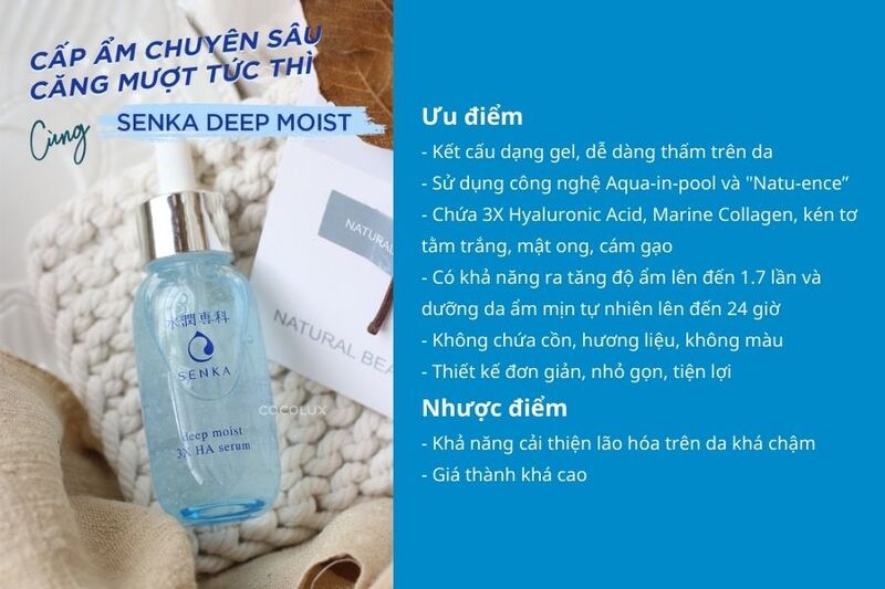 Tổng kết ưu điểm, nhược điểm&nbsp;của&nbsp;serum Senka Deep Moist 3X HA cấp ẩm chuy&ecirc;n s&acirc;u 30ml