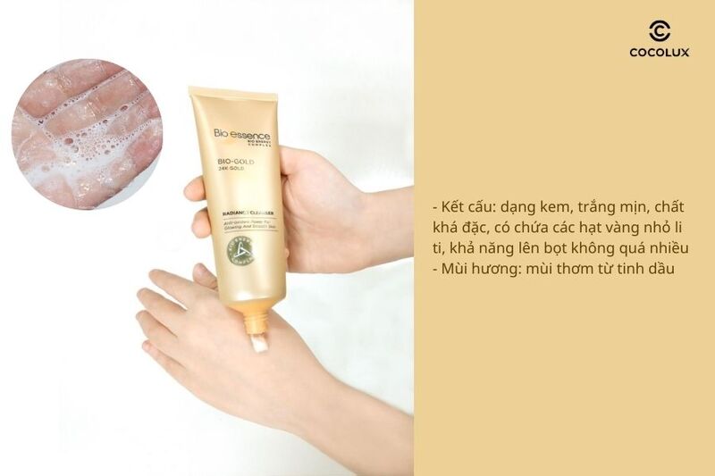 Kết cấu, mùi hương của Sữa Rửa Mặt Bio-essence Vàng 24K Ngăn Ngừa Lão Hoá 100g