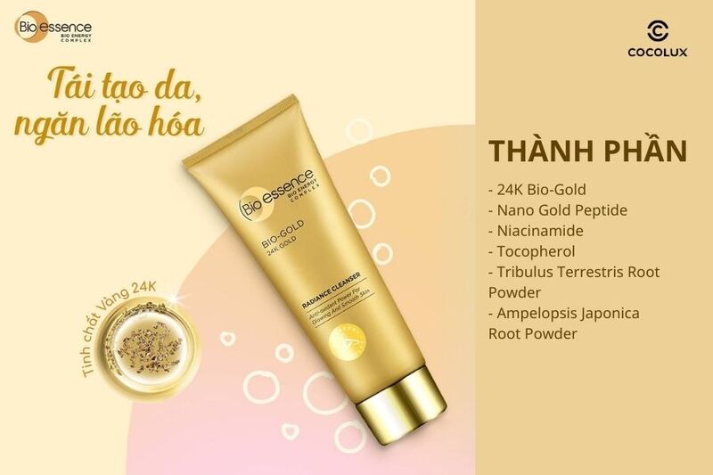 Thành phần của Sữa Rửa Mặt Bio-essence Vàng 24K Ngăn Ngừa Lão Hoá 100g