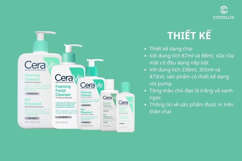 Thiết kế của sữa rửa mặt Cerave Foaming Cleanser