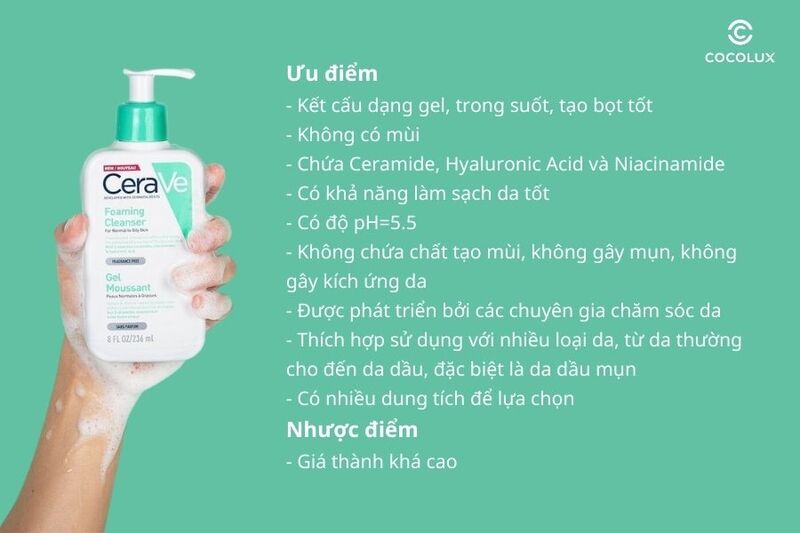 Tổng kết ưu điểm và nhược điểm của sữa rửa mặt Cerave Foaming Cleanser