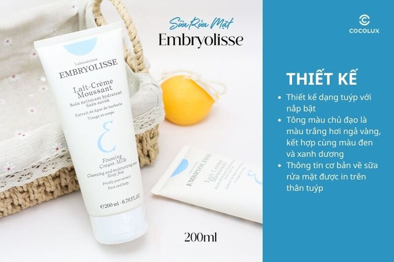 Thiết kế của Sữa Rửa Mặt Embryolisse Sạch Sâu Cấp Ẩm Lait Creme Moussant