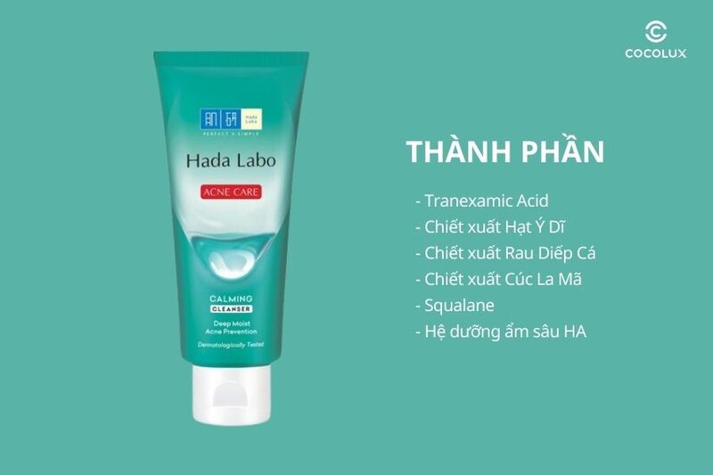 Th&agrave;nh phần ch&iacute;nh&nbsp;của&nbsp;Sữa rửa mặt Hada Labo Acne Care Calming