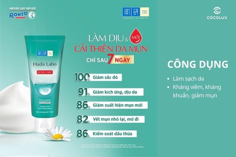 C&ocirc;ng dụng&nbsp;của&nbsp;Sữa rửa mặt Hada Labo Acne Care Calming