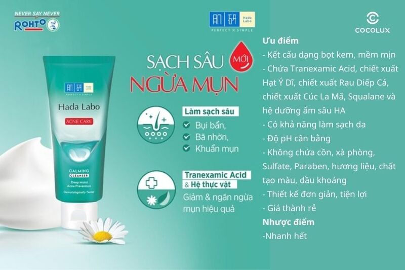 Ưu điểm v&agrave; nhược điểm của&nbsp;Sữa rửa mặt Hada Labo Acne Care Calming