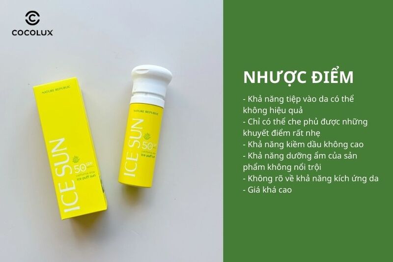 Nhược điểm của Xịt chống nắng Nature Republic Ice Sun California Aloe Ice Puff Sun SPF50+ 100ml