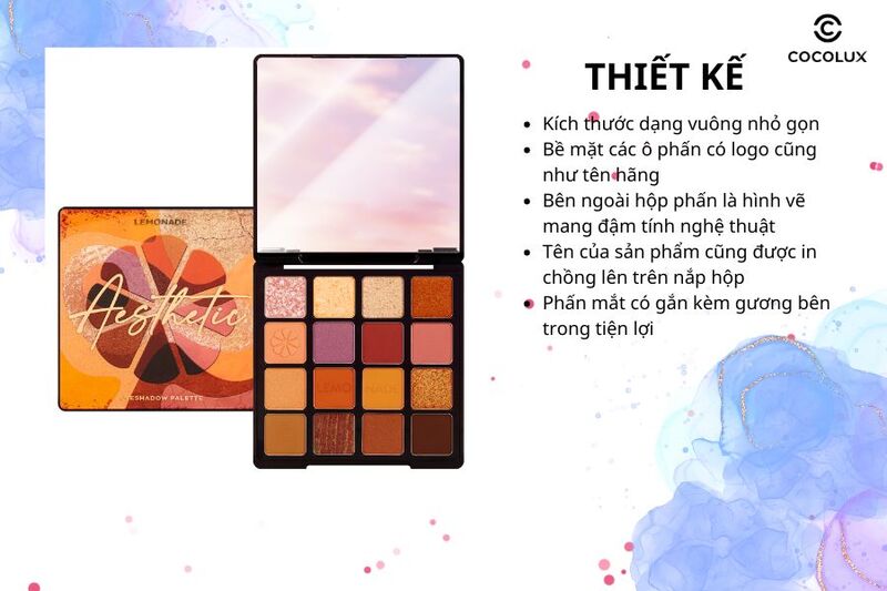 Thiết kế của Phấn Mắt Lemonade Aesthetic Eyeshadow Palette 16 Ô