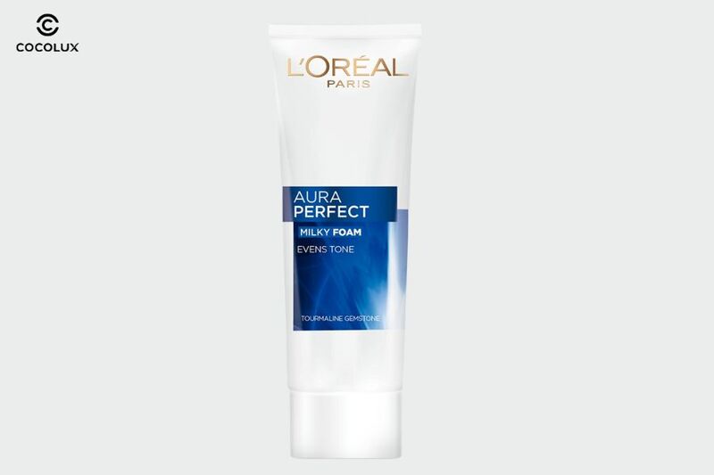 Thiết kế bao bì của Sữa Rửa Mặt Loreal Aura Perfect Milky Foam Làm Sáng Da, Giảm Thâm Nám 100ml