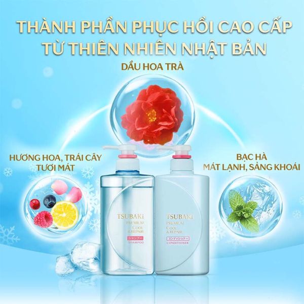 Dầu Gội Tsubaki Premium Cool & Repair Shampoo Sạch Dầu Mát Lạnh 490ml