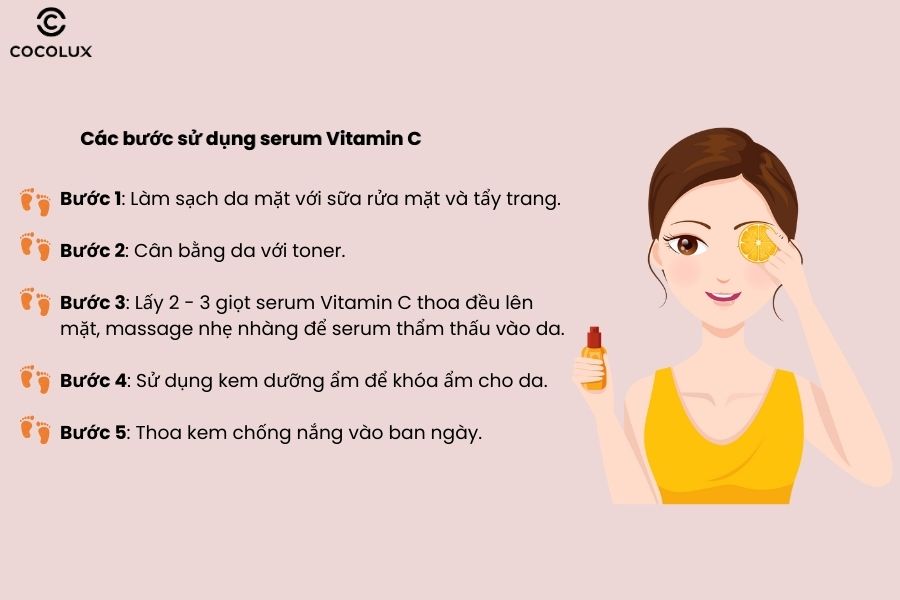 Các bước sử dụng serum Vitamin C trong chu trình dưỡng da