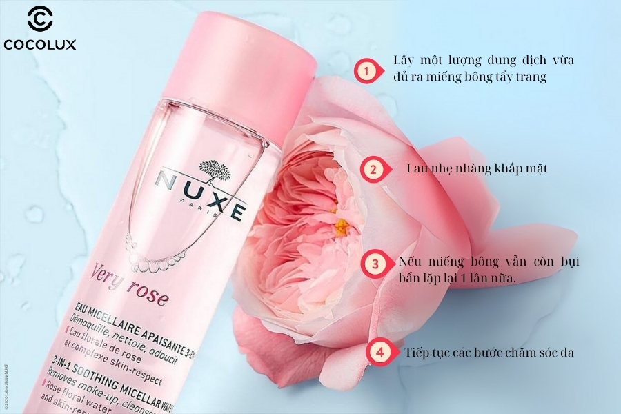 Cách dùng nước tẩy trang Nuxe Very Rose 3-IN-1