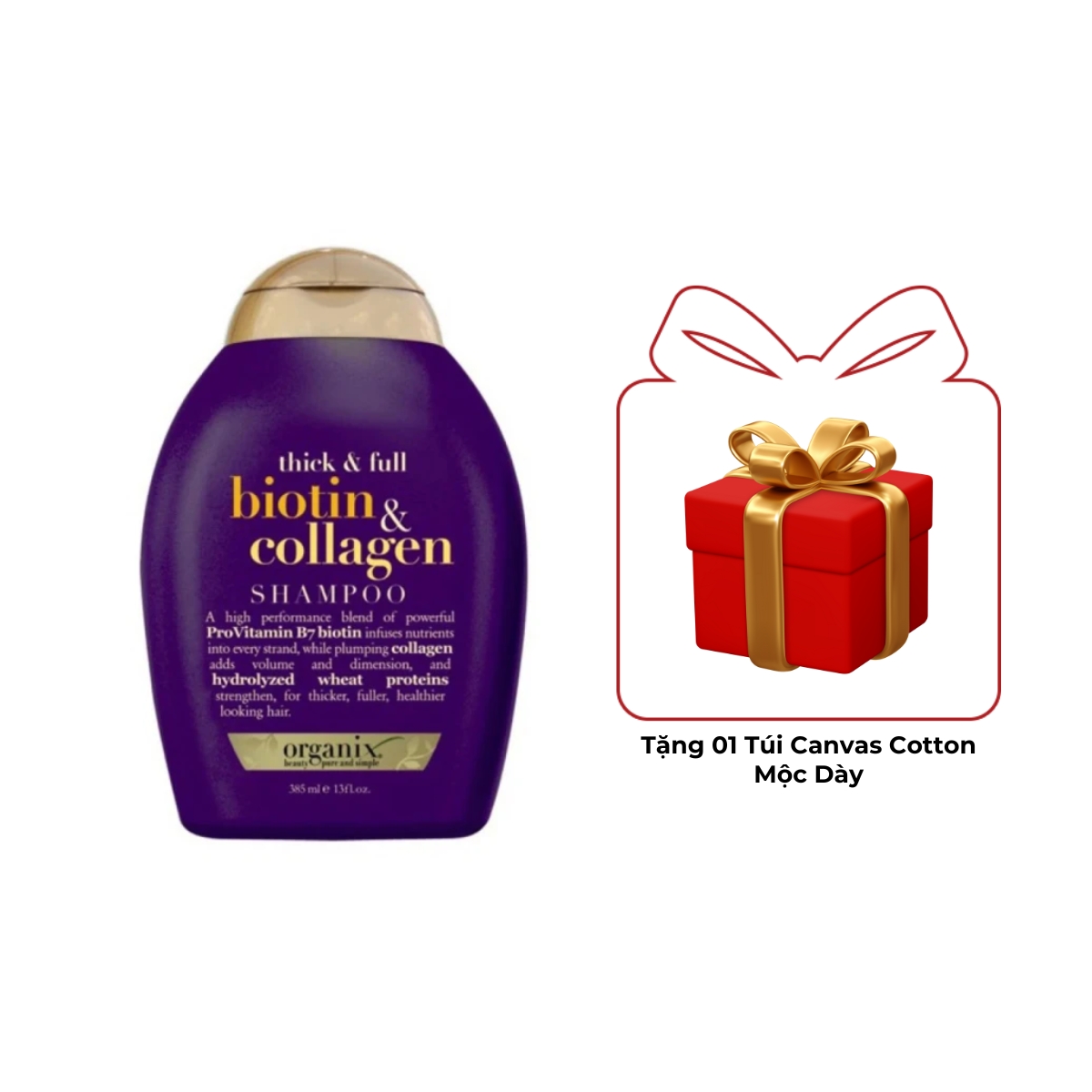 Dầu gội OGX Thick & Full Biotin Collagen 385ml Tím