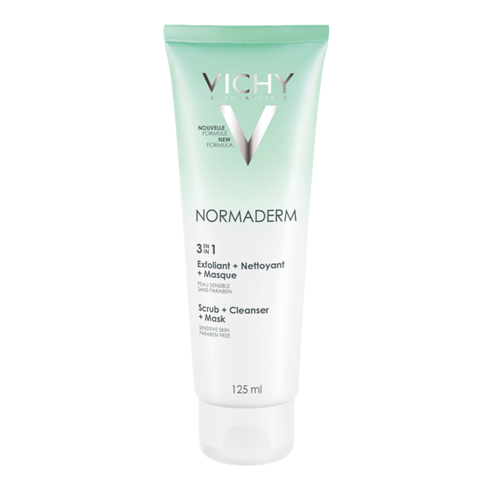 Kem Tẩy Tế Bào Chết Vichy Normaderm 3 Tác Động Ngừa Mụn Kiêm Mặt Nạ Thanh Lọc 125ml
