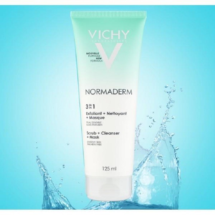 Kem Tẩy Tế Bào Chết Vichy Normaderm 3 Tác Động Ngừa Mụn Kiêm Mặt Nạ Thanh Lọc 125ml
