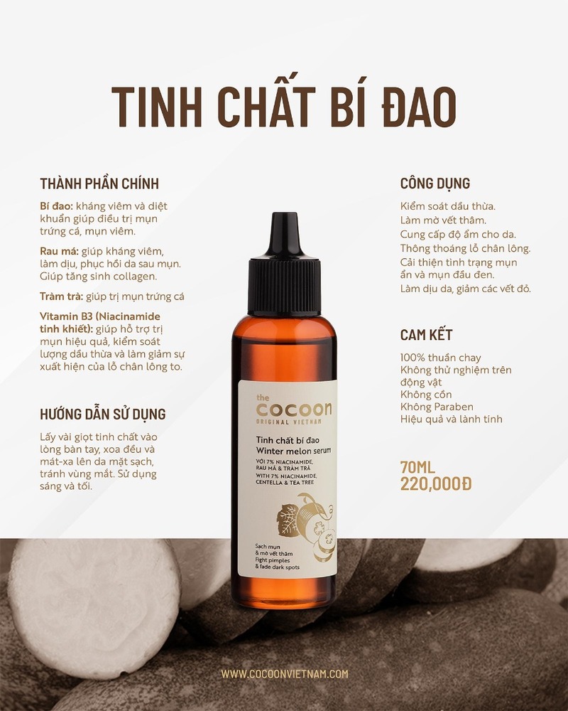 Serum Cocoon Chiết Xuất Bí Đao Làm Giảm Mụn, Mờ Thâm 70ml