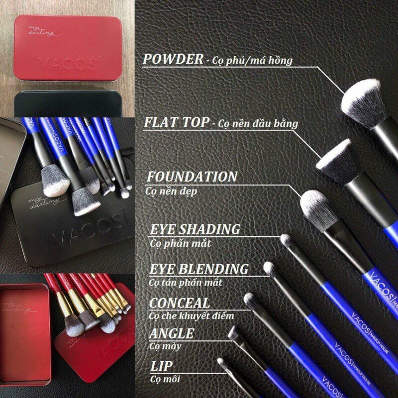 Bộ Cọ Vacosi My Darling Travel Brush 8 Cây Màu Đen BC24