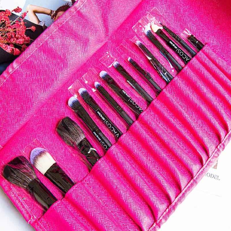 Bộ Cọ Vacosi Essential Brush 14 Cây Bóp Da Hồng - BC09